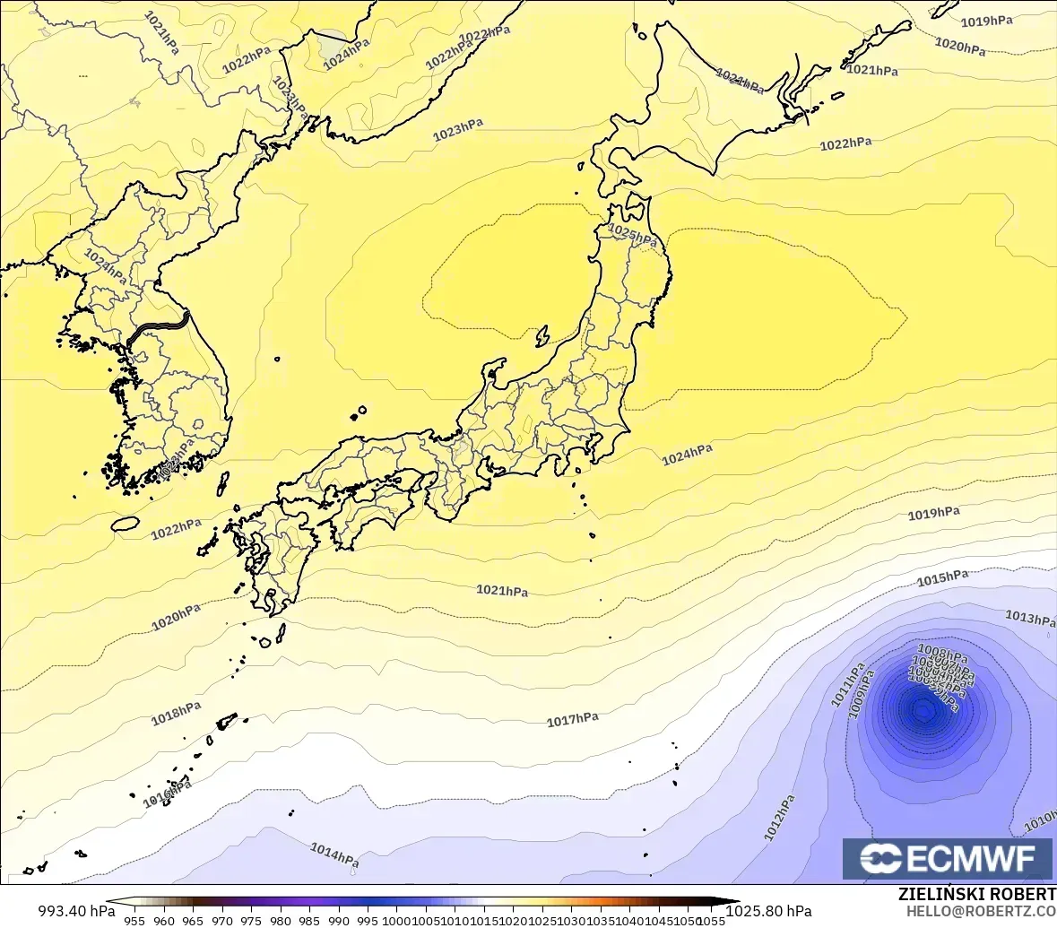 ECMWF IFS 0.25° modelo - Japón, Presión