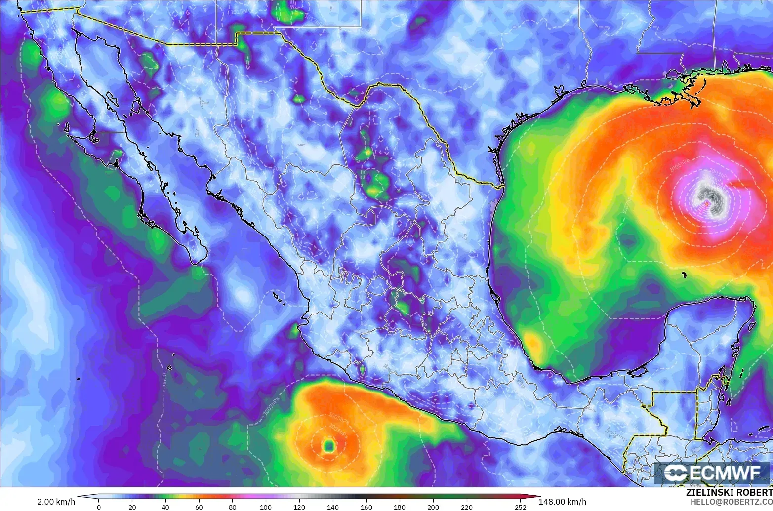 ECMWF IFS 0.25° modelo - México, Ráfagas de viento