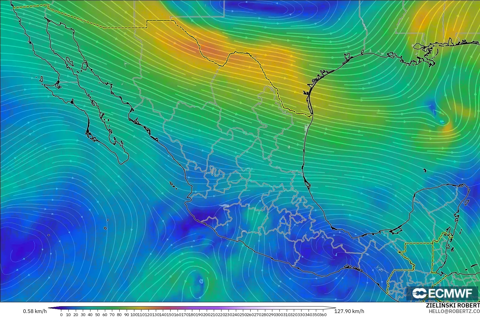 ECMWF IFS 0.25° modelo - México, Viento a 300 hPa (corriente en chorro)