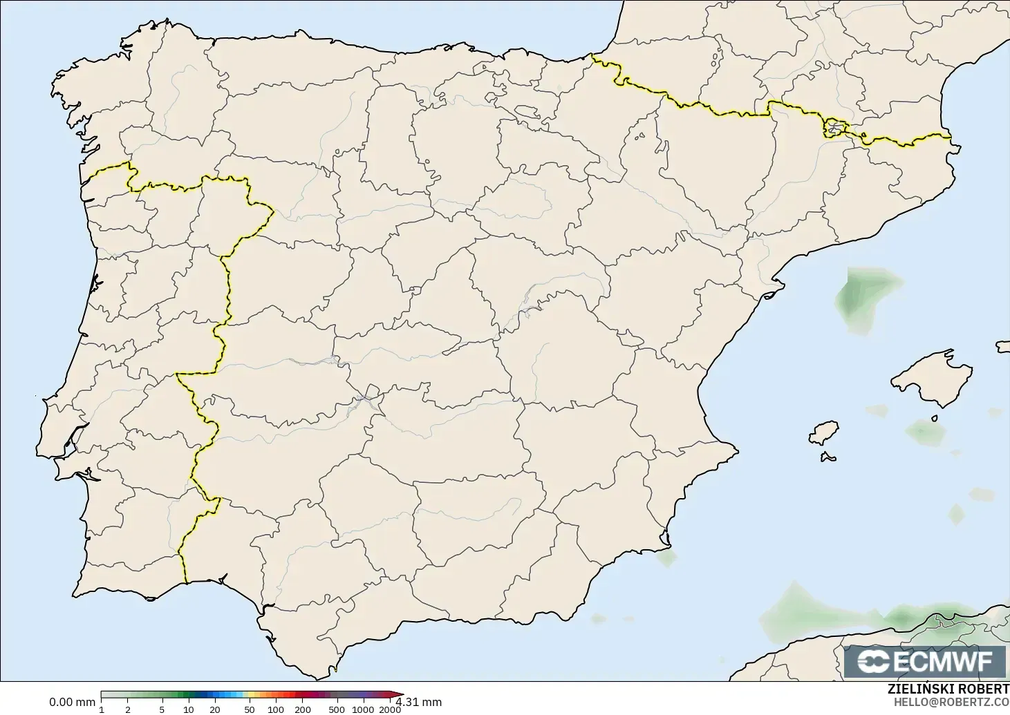 ECMWF IFS 0.25° modelo - España, Acumulación de precipitación