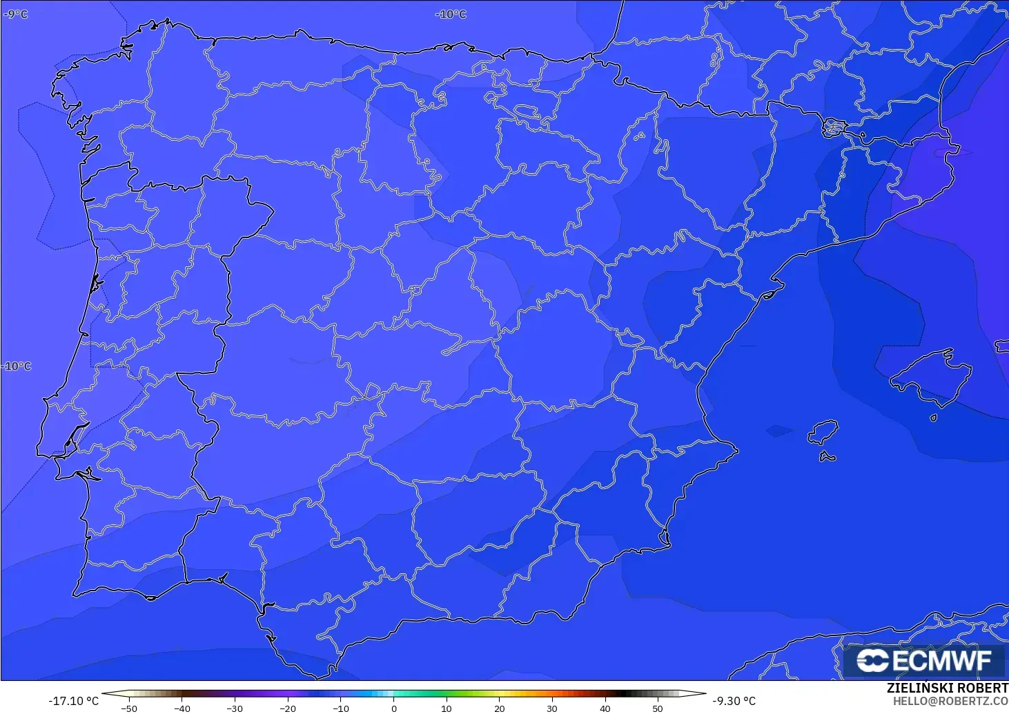 ECMWF IFS 0.25° modelo - España, Temperatura a 500 hPa