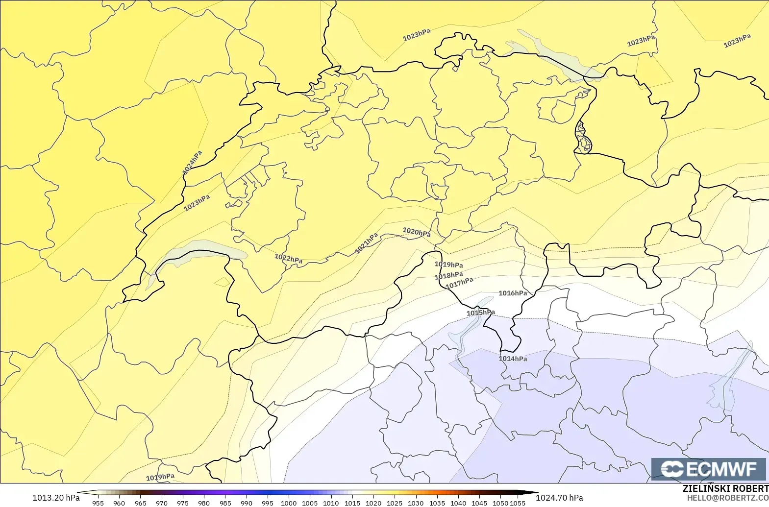 ECMWF IFS 0.25° modelo - Suiza, Presión