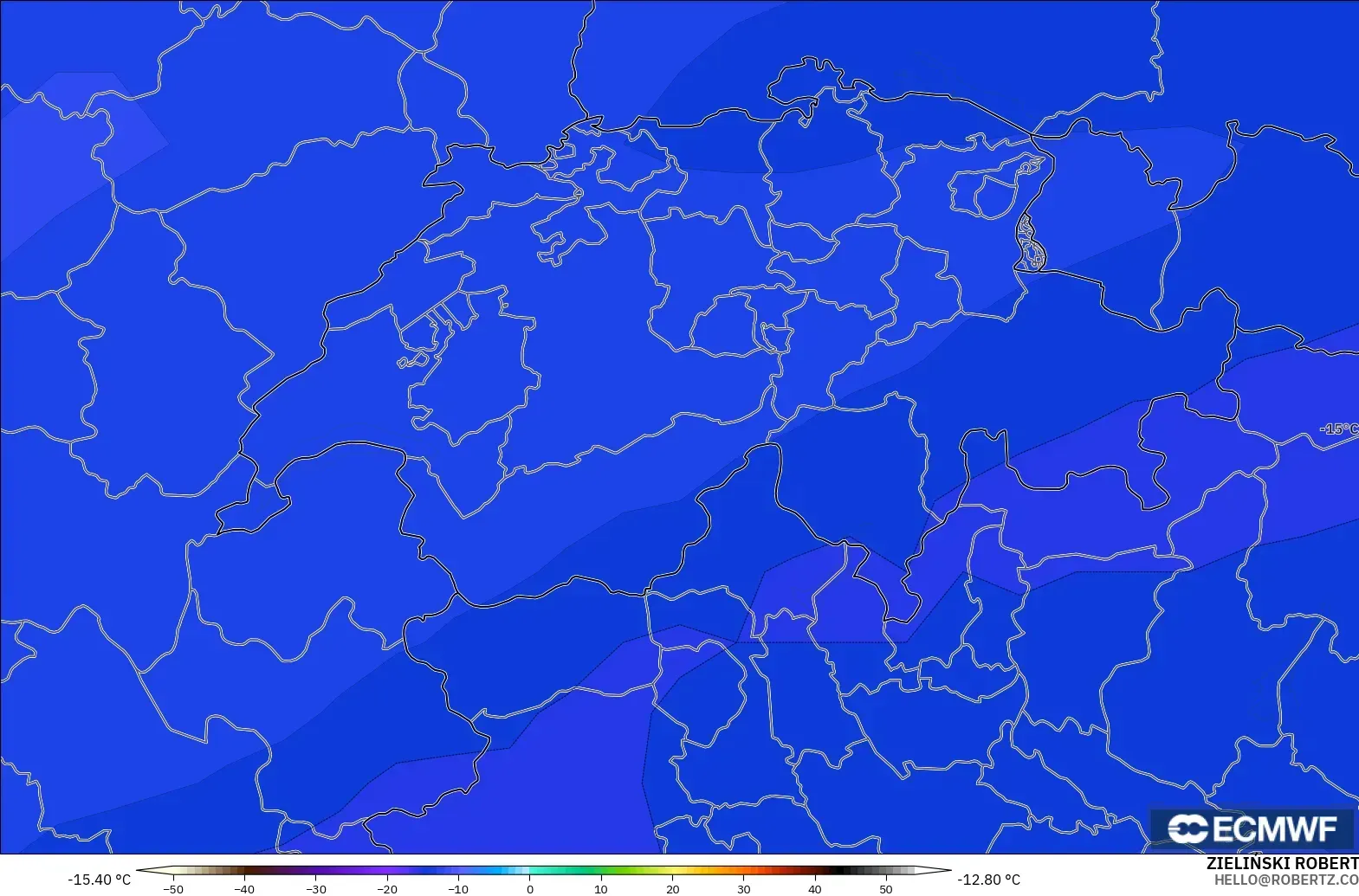 ECMWF IFS 0.25° modelo - Suiza, Temperatura a 500 hPa