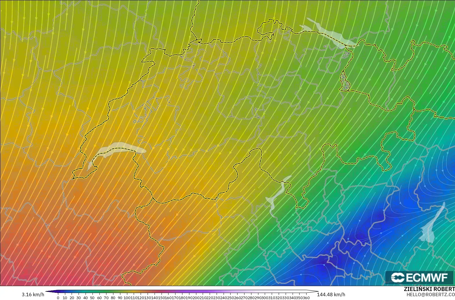 ECMWF IFS 0.25° modelo - Suiza, Viento a 300 hPa (corriente en chorro)