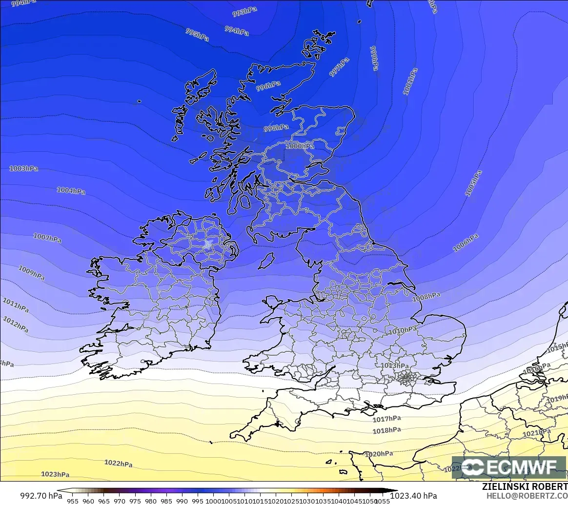 ECMWF IFS 0.25° modelo - Reino Unido, Presión