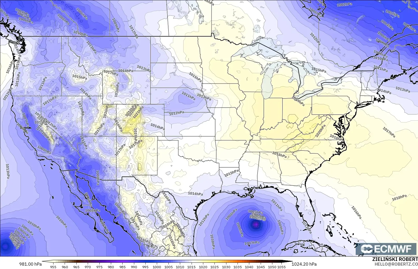 ECMWF IFS 0.25° modelo - Estados Unidos, Presión