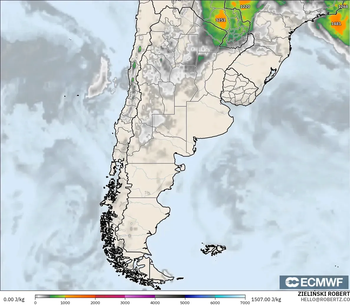 ECMWF IFS 0.25° modelo - Argentina, CAPE