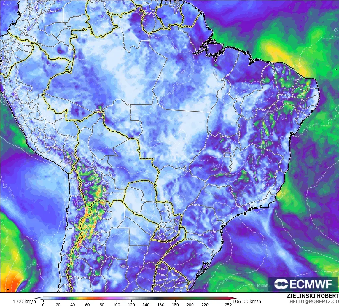 ECMWF IFS 0.25° modelo - Brasil, Ráfagas de viento