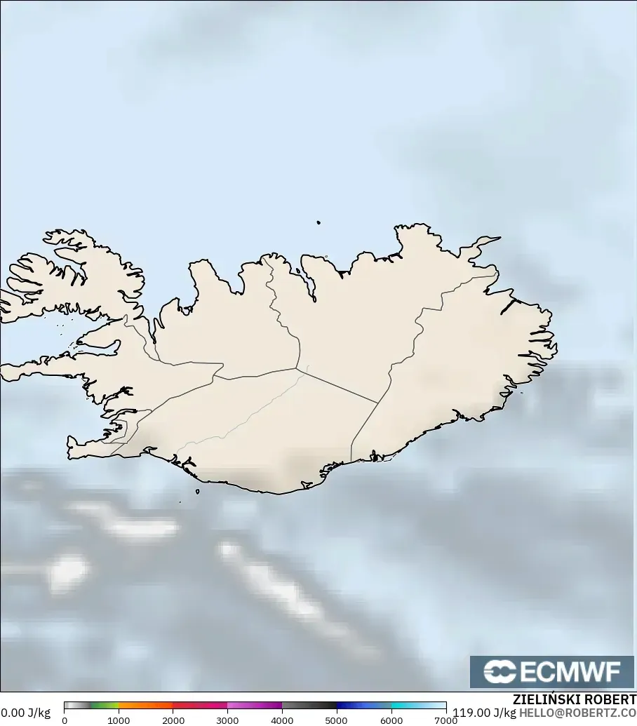 ECMWF IFS 0.25° modelo - Islandia, CAPE