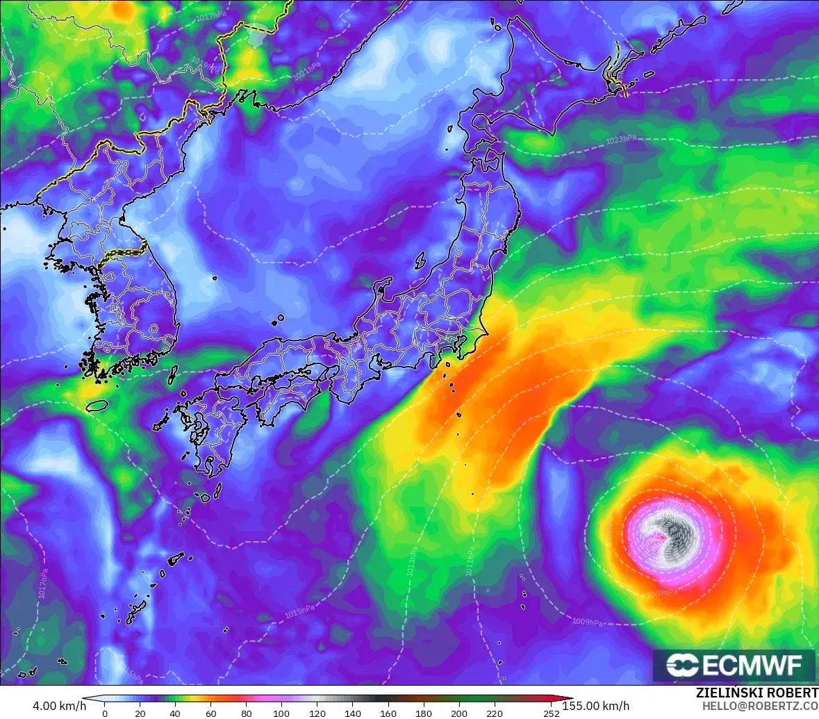 ECMWF IFS 0.25° modelo - Japón, Ráfagas de viento