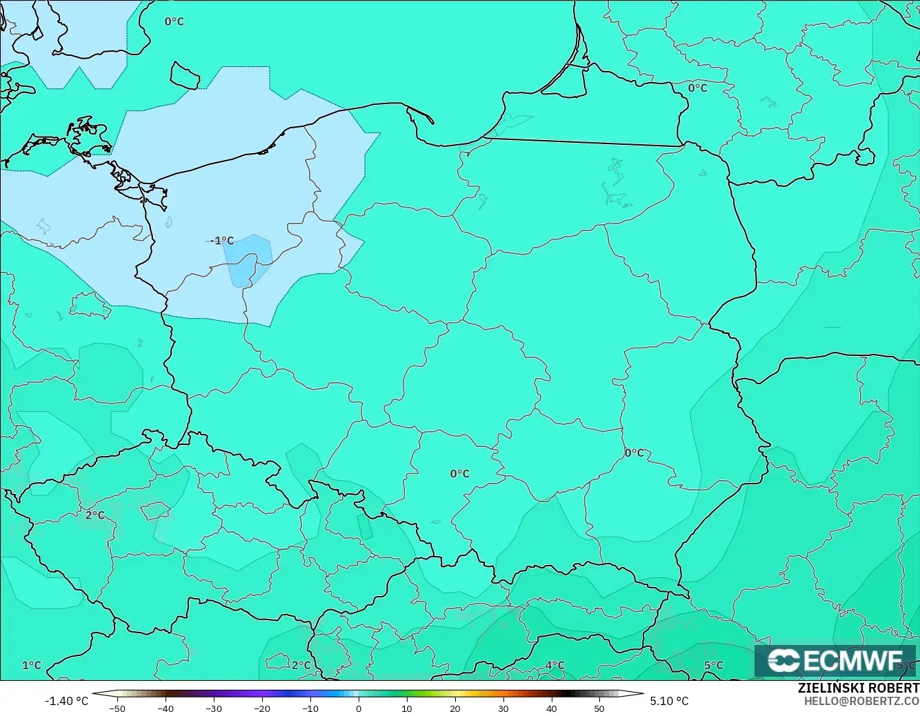 ECMWF IFS 0.25° modelo - Polonia, Temperatura a 850 hPa