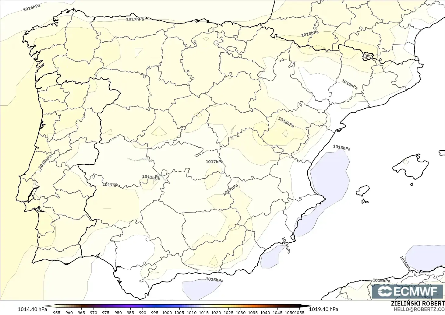 ECMWF IFS 0.25° modelo - España, Presión