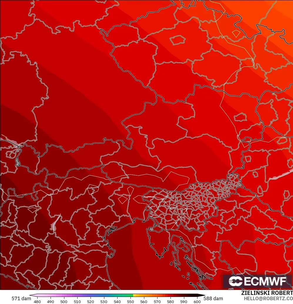 ECMWF IFS 0.25° modelo - Austria, Altura geopotencial a 500 hPa
