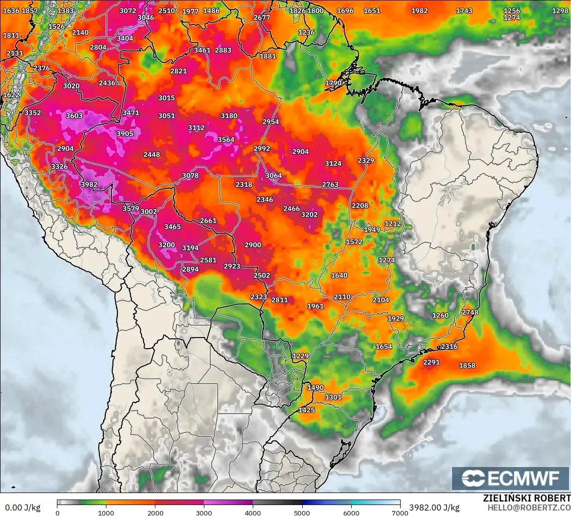 ECMWF IFS 0.25° modelo - Brasil, CAPE