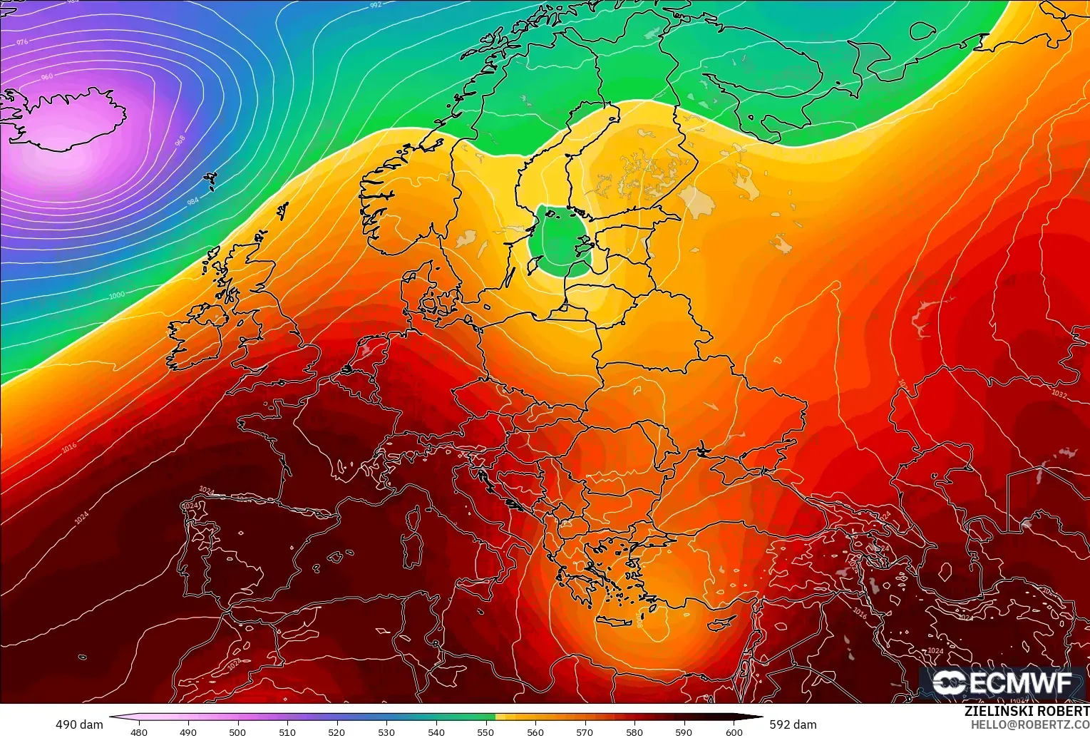 ECMWF IFS 0.25° modelo - Europa, Altura geopotencial a 500 hPa