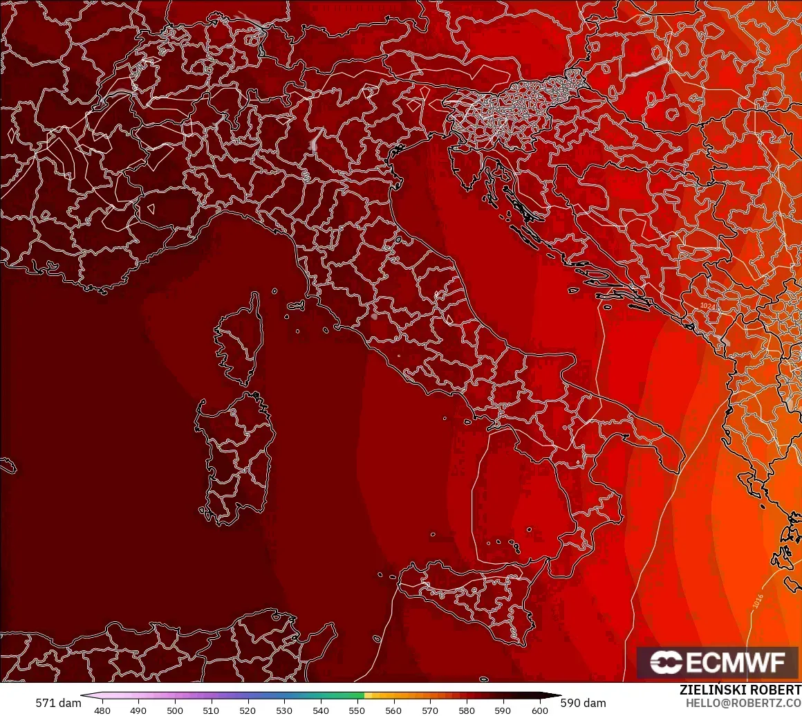ECMWF IFS 0.25° modelo - Italia, Altura geopotencial a 500 hPa
