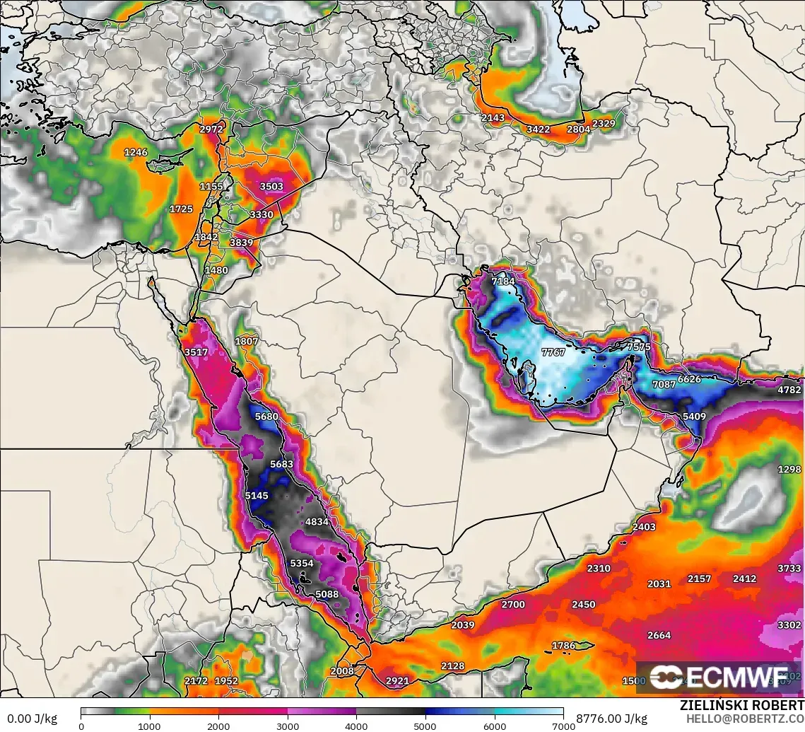 ECMWF IFS 0.25° modelo - Oriente Medio, CAPE