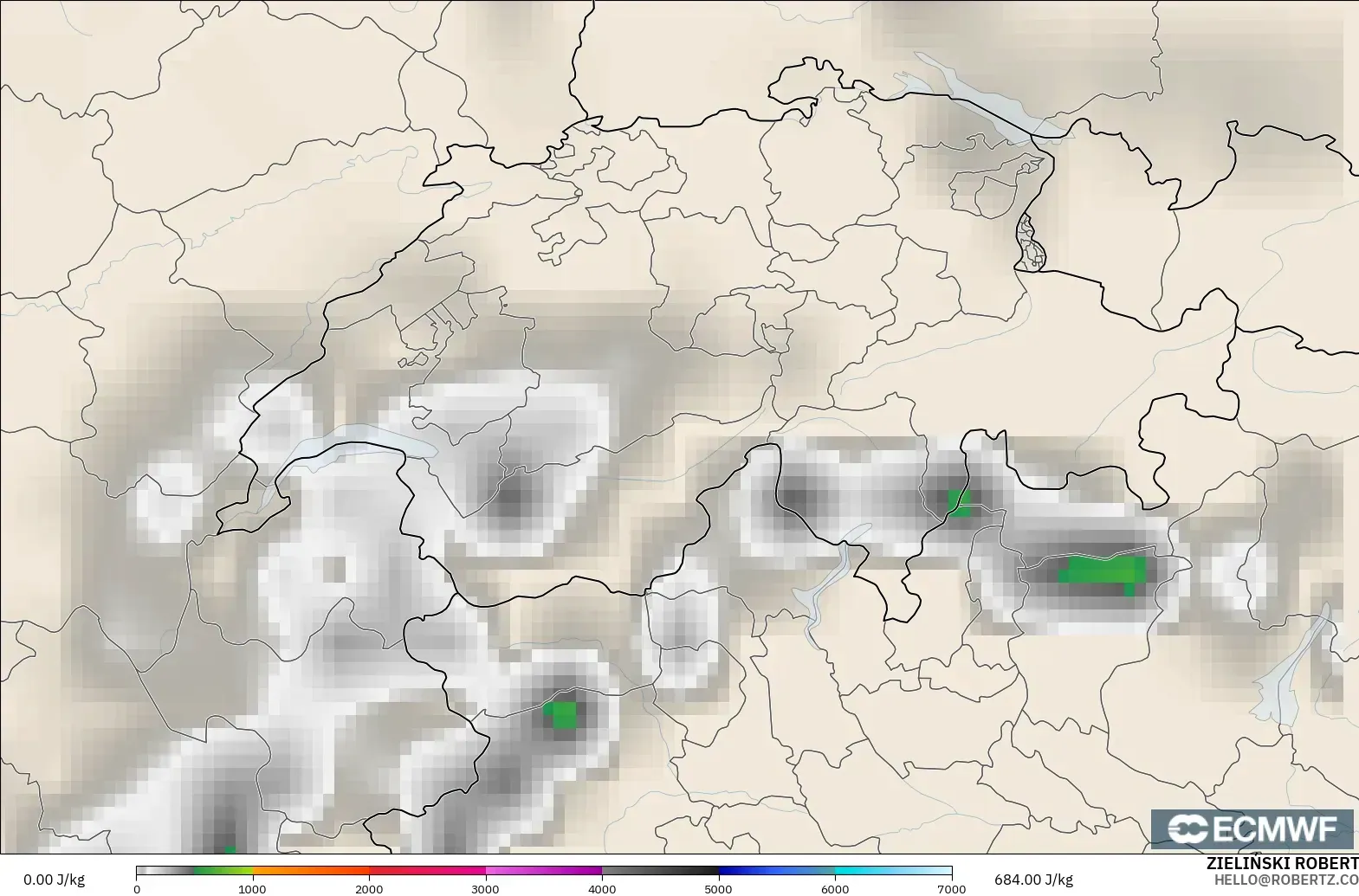ECMWF IFS 0.25° modelo - Suiza, CAPE