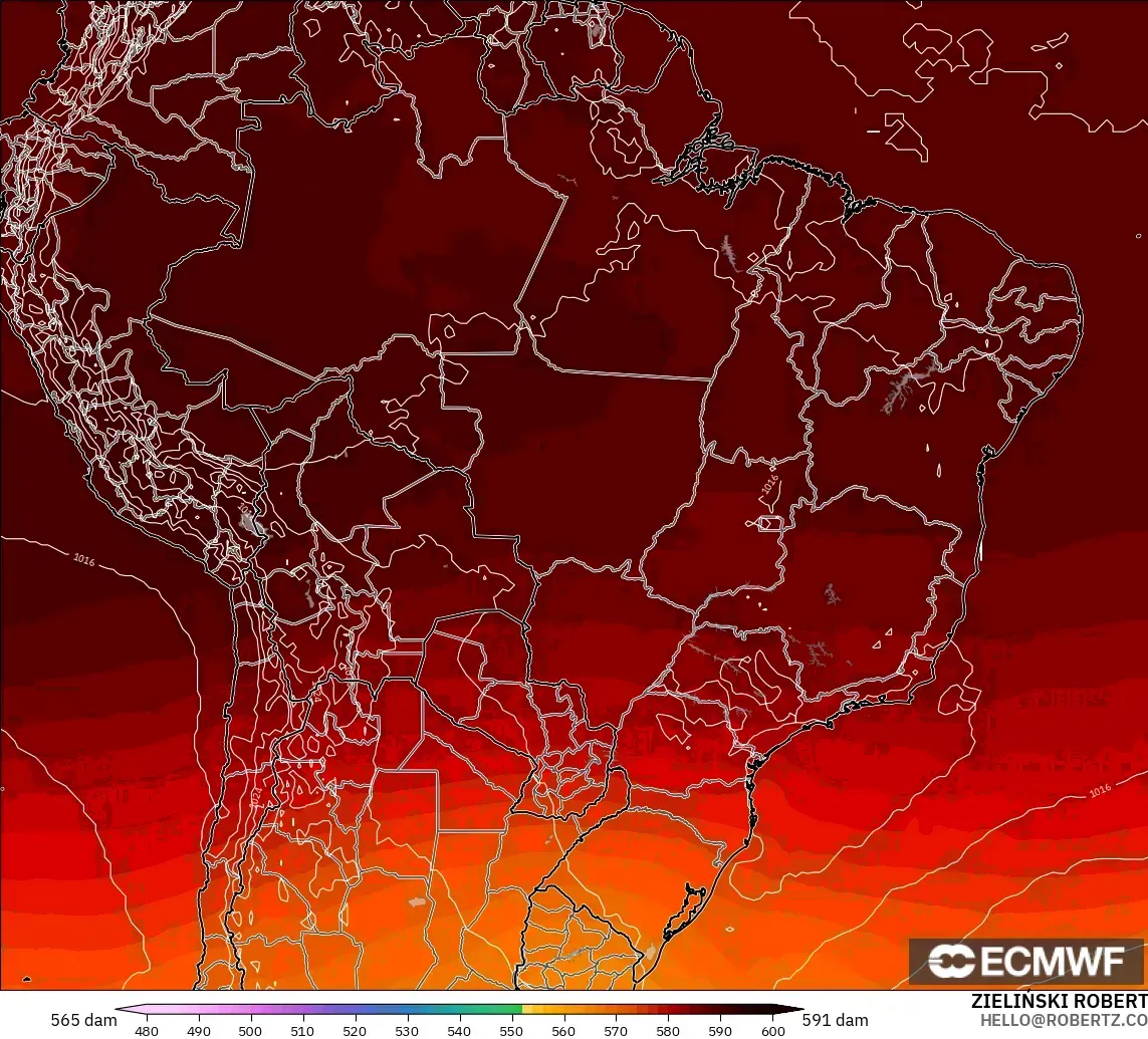ECMWF IFS 0.25° modelo - Brasil, Altura geopotencial a 500 hPa