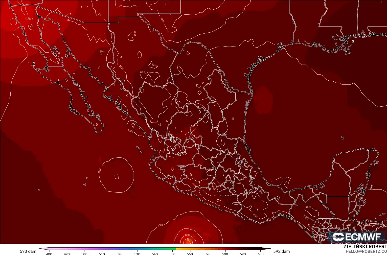 ECMWF IFS 0.25° modelo - México, Altura geopotencial a 500 hPa
