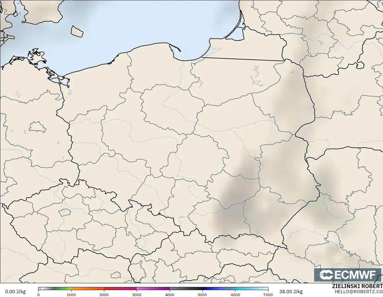 ECMWF IFS 0.25° modelo - Polonia, CAPE