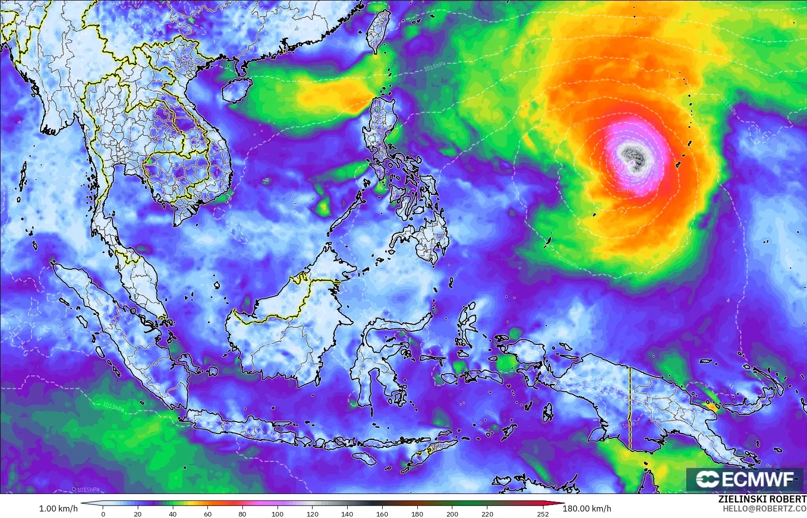 ECMWF IFS 0.25° modelo - Sudeste Asiático, Ráfagas de viento
