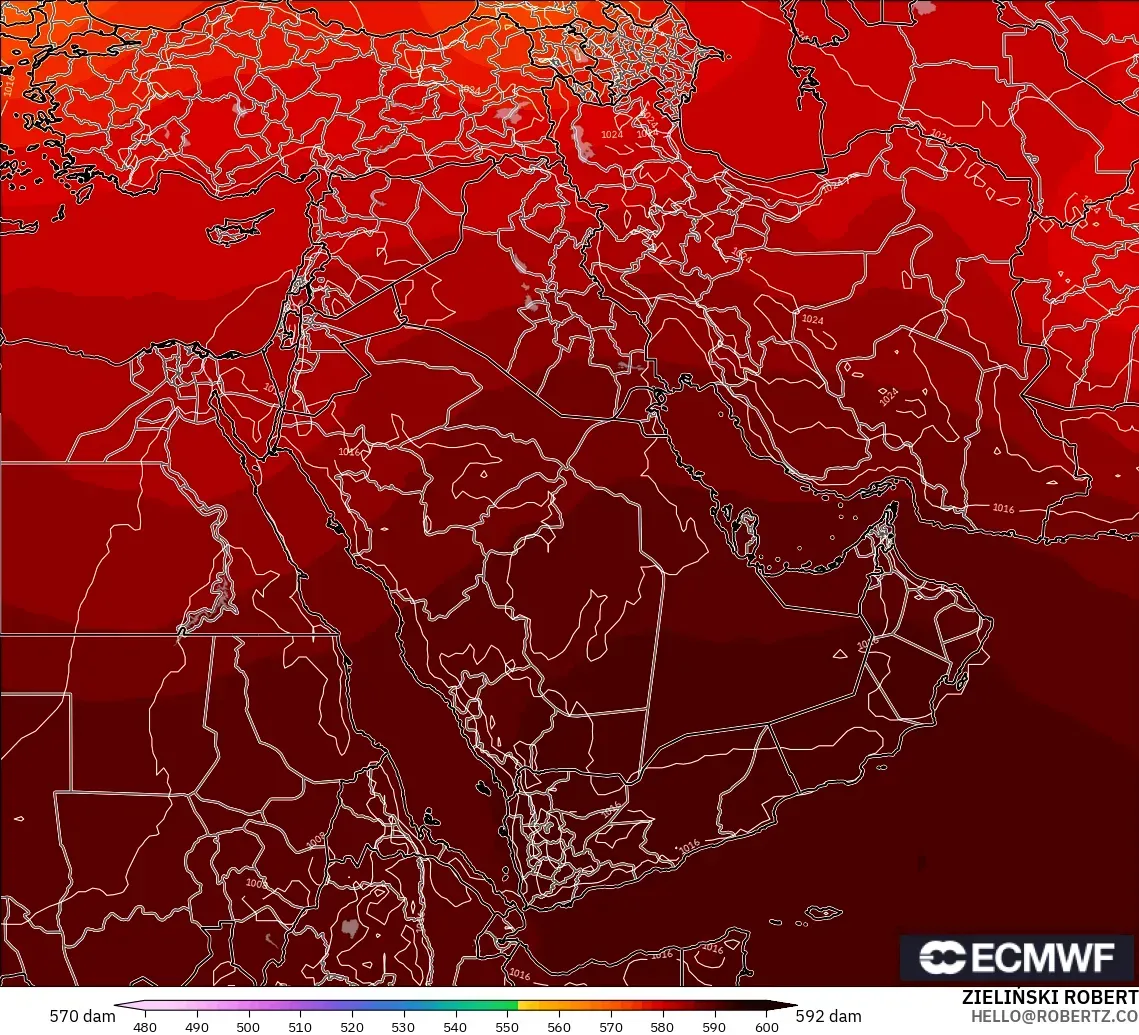 ECMWF IFS 0.25° modelo - Oriente Medio, Altura geopotencial a 500 hPa