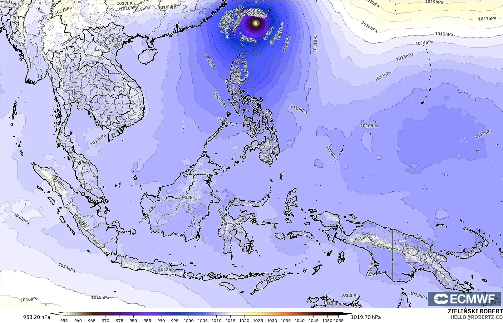 ECMWF IFS 0.25° modelo - Sudeste Asiático, Presión