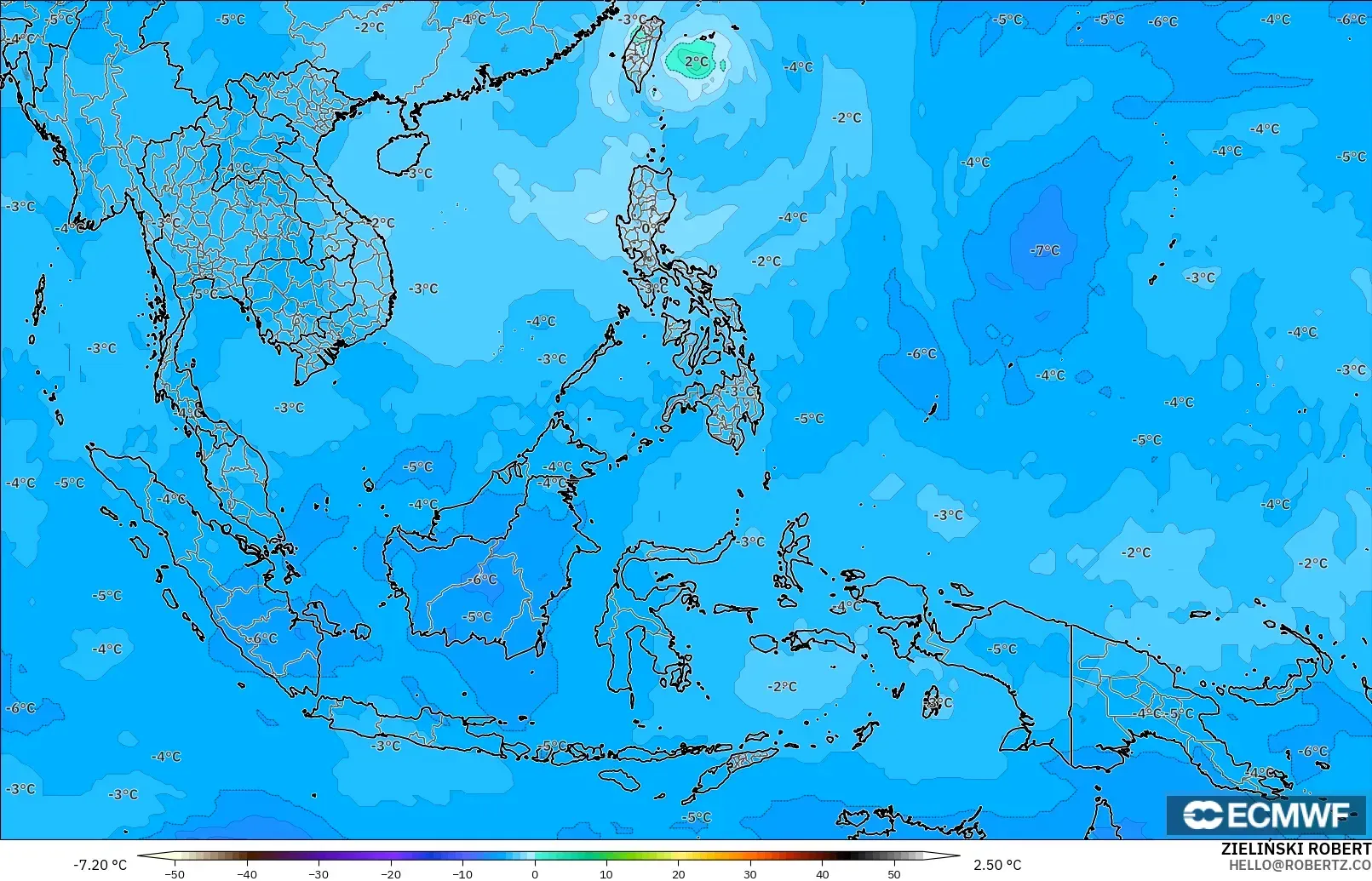 ECMWF IFS 0.25° modelo - Sudeste Asiático, Temperatura a 500 hPa
