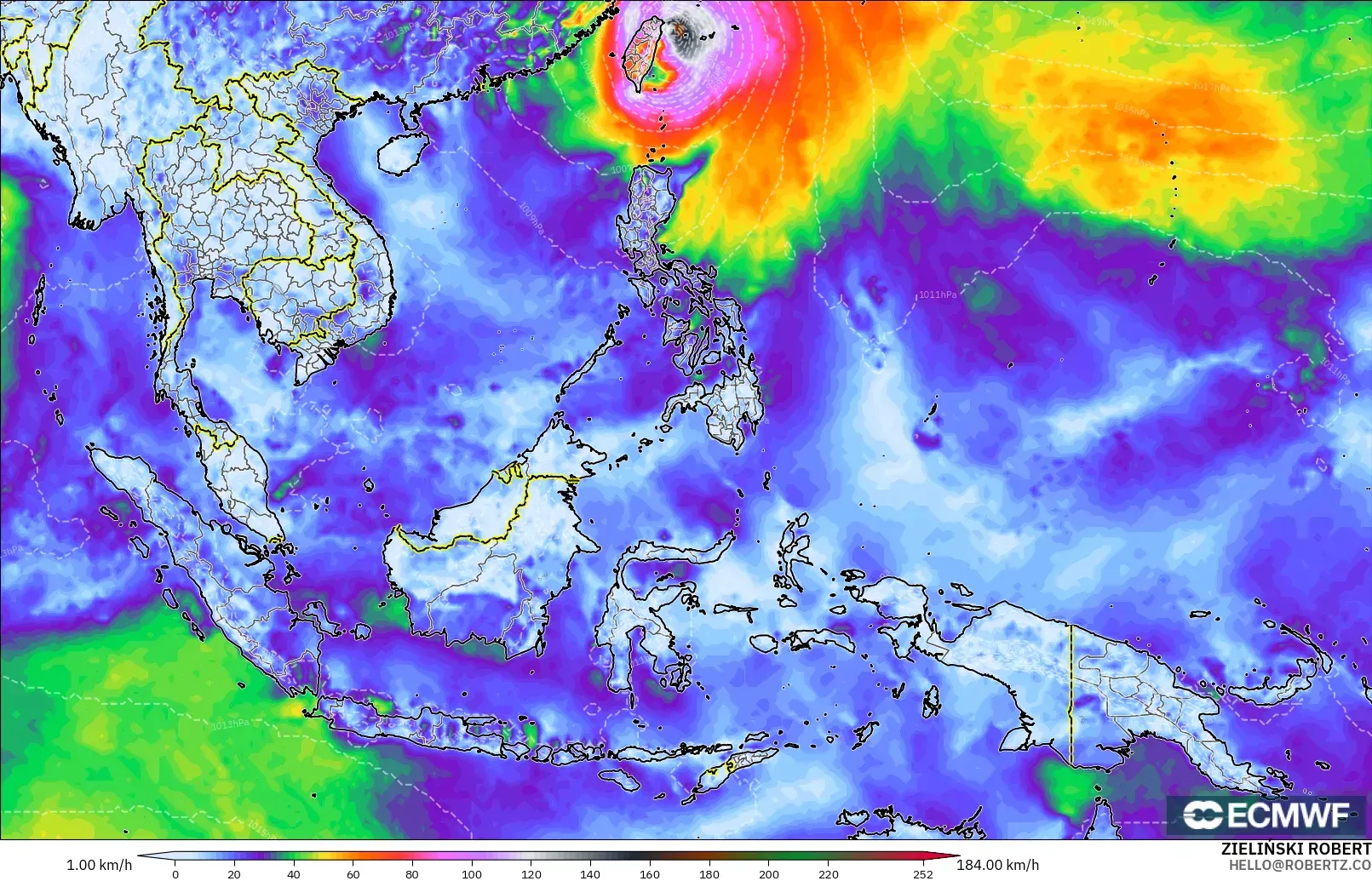 ECMWF IFS 0.25° modelo - Sudeste Asiático, Ráfagas de Viento Máximas
