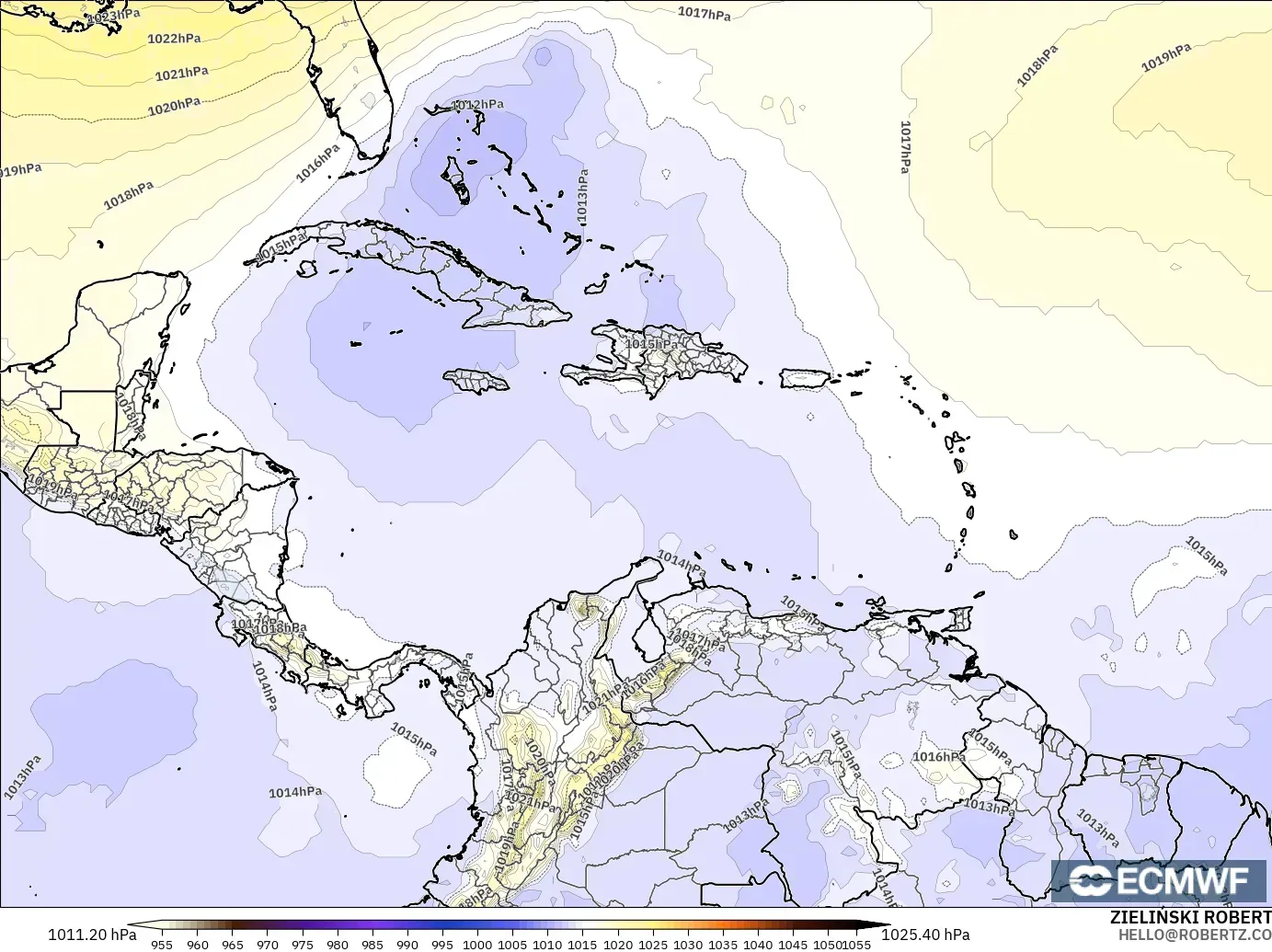ECMWF IFS 0.25° modelo - Caribe, Presión