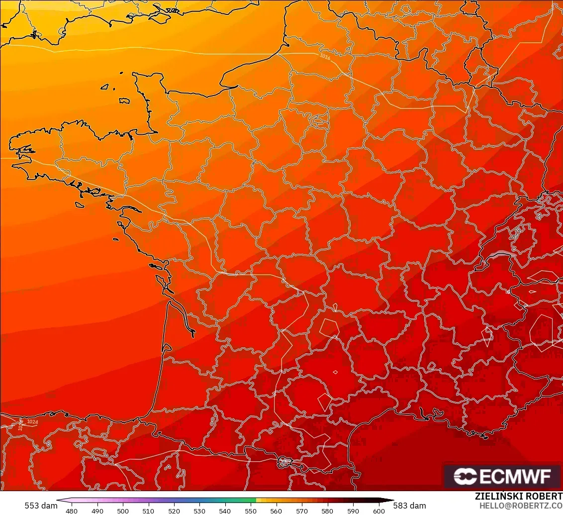 ECMWF IFS 0.25° modelo - Francia, Altura geopotencial a 500 hPa