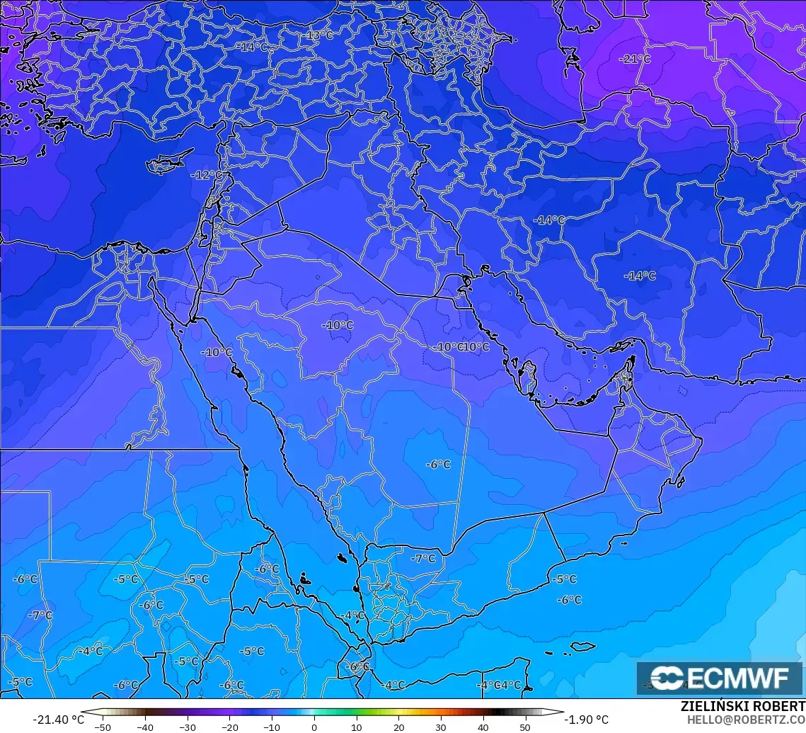 ECMWF IFS 0.25° modelo - Oriente Medio, Temperatura a 500 hPa