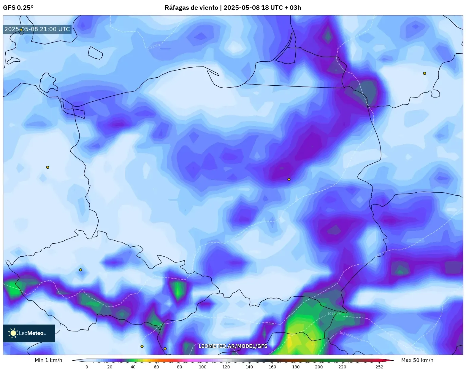 GFS - Polonia, Ráfagas de viento GFS - Polonia, Ráfagas de viento