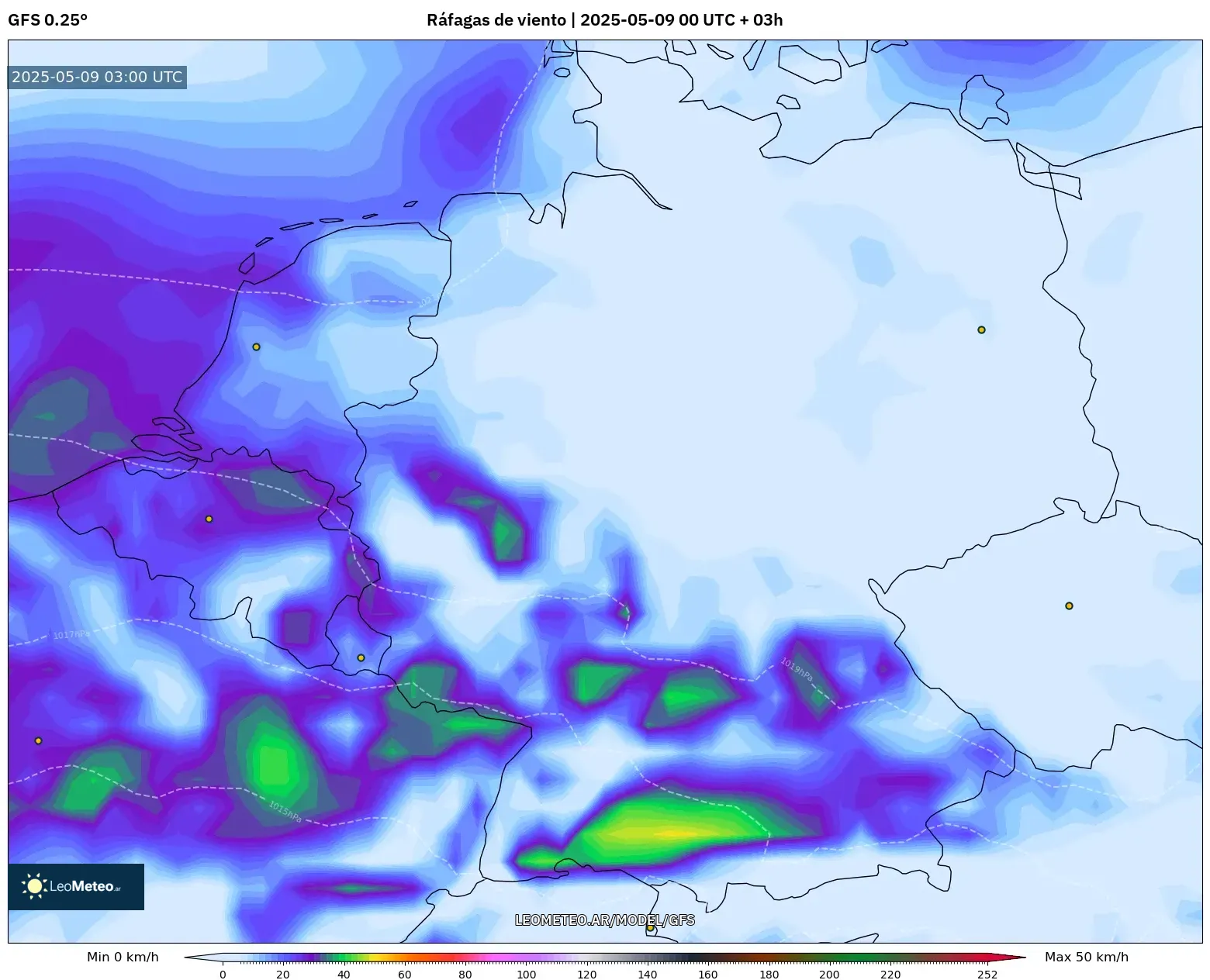 GFS - Alemania, Ráfagas de viento GFS - Alemania, Ráfagas de viento