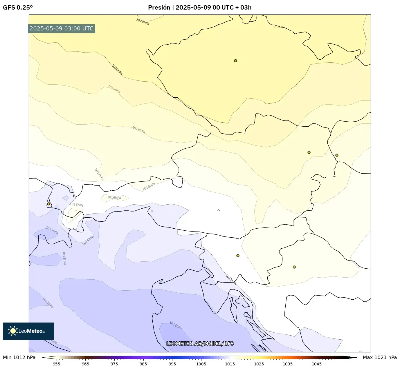 GFS - Austria, Presión GFS - Austria, Presión