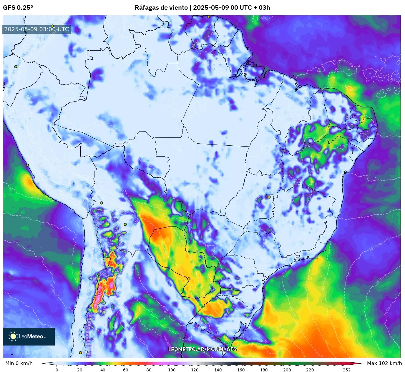 GFS - Brasil, Ráfagas de viento GFS - Brasil, Ráfagas de viento