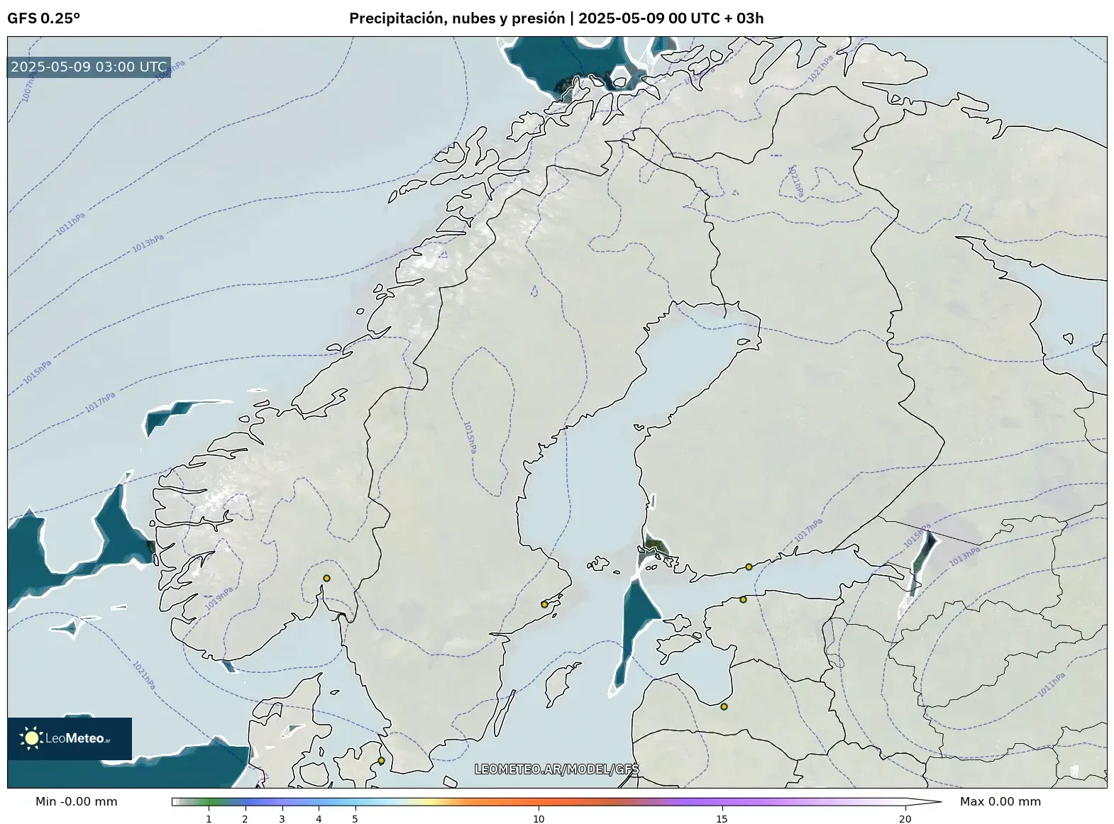 GFS - Escandinavia, Precipitación, nubes y presión GFS - Escandinavia, Precipitación, nubes y presión