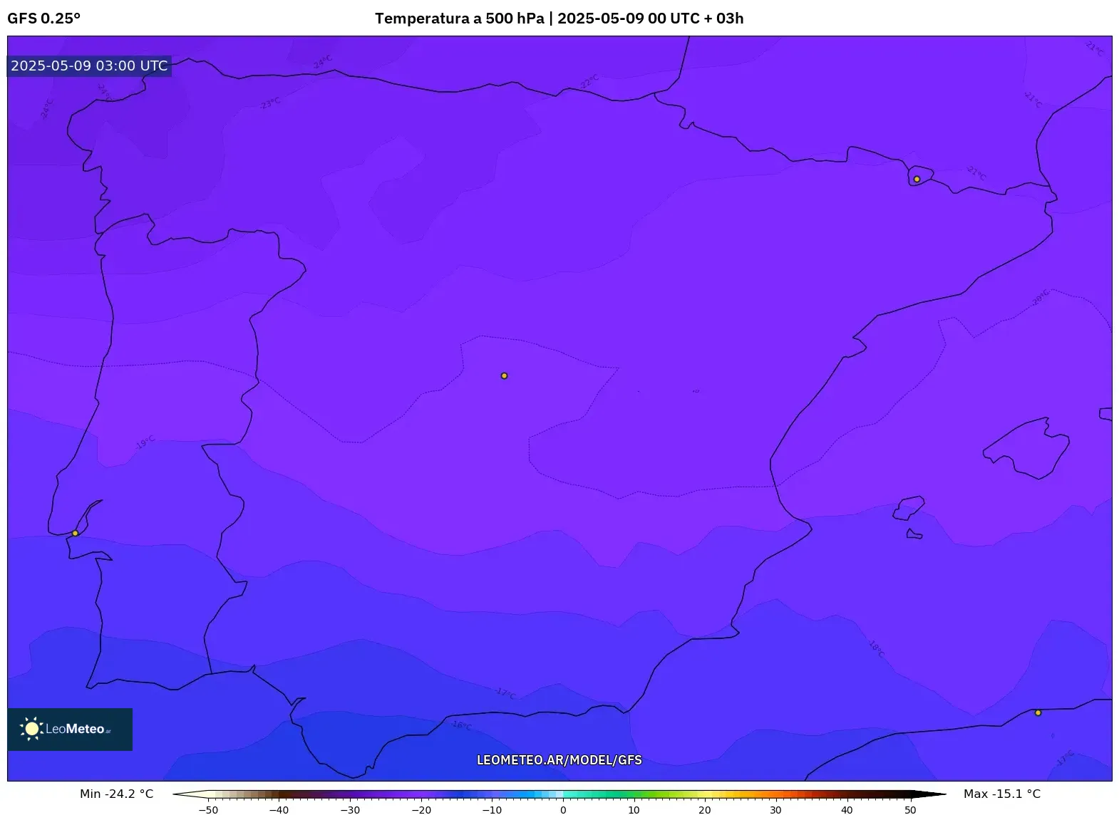 GFS - España, Temperatura a 500 hPa GFS - España, Temperatura a 500 hPa