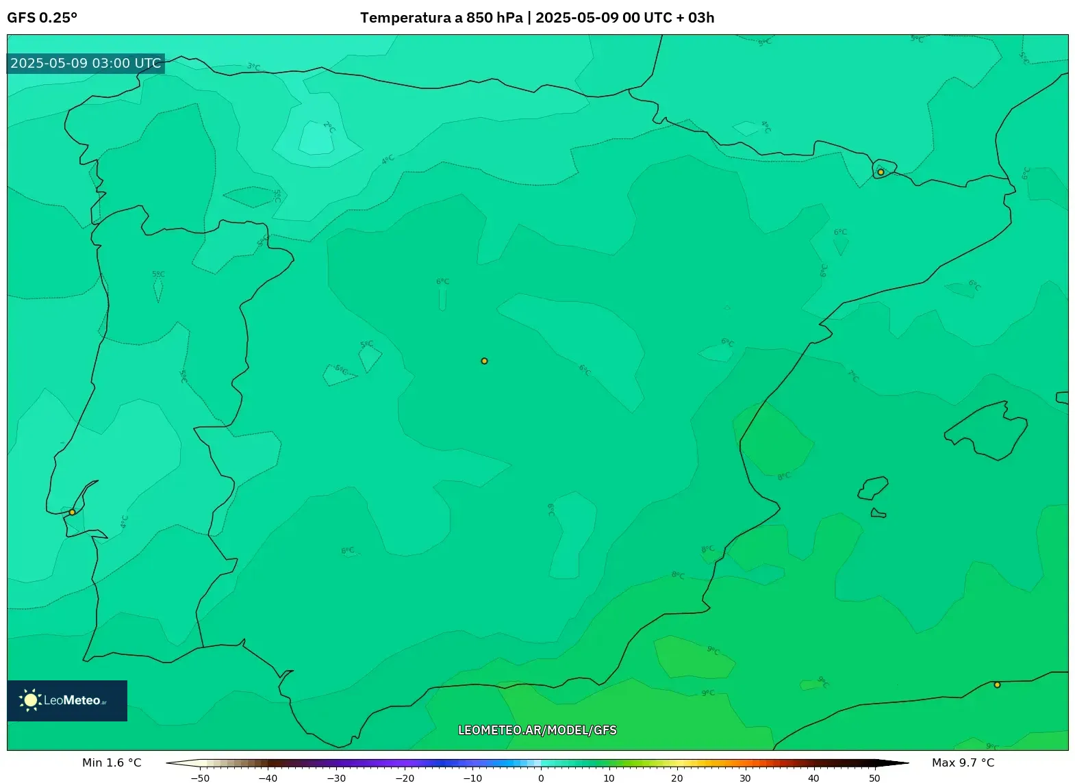 GFS - España, Temperatura a 850 hPa GFS - España, Temperatura a 850 hPa