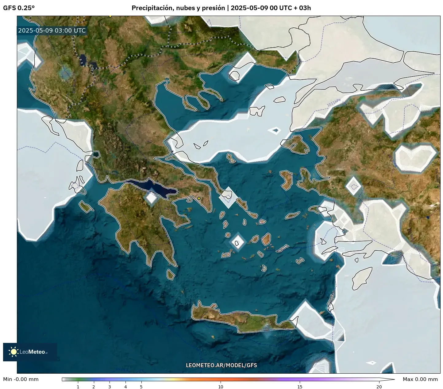 GFS - Grecia, Precipitación, nubes y presión GFS - Grecia, Precipitación, nubes y presión