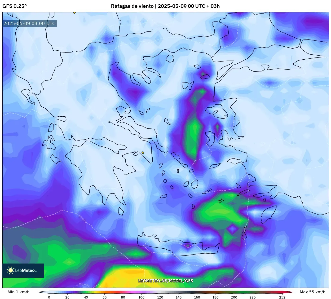 GFS - Grecia, Ráfagas de viento GFS - Grecia, Ráfagas de viento