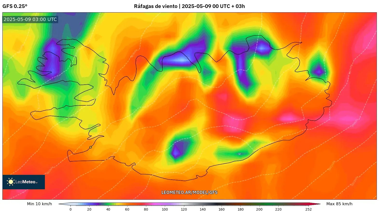 GFS - Islandia, Ráfagas de viento GFS - Islandia, Ráfagas de viento