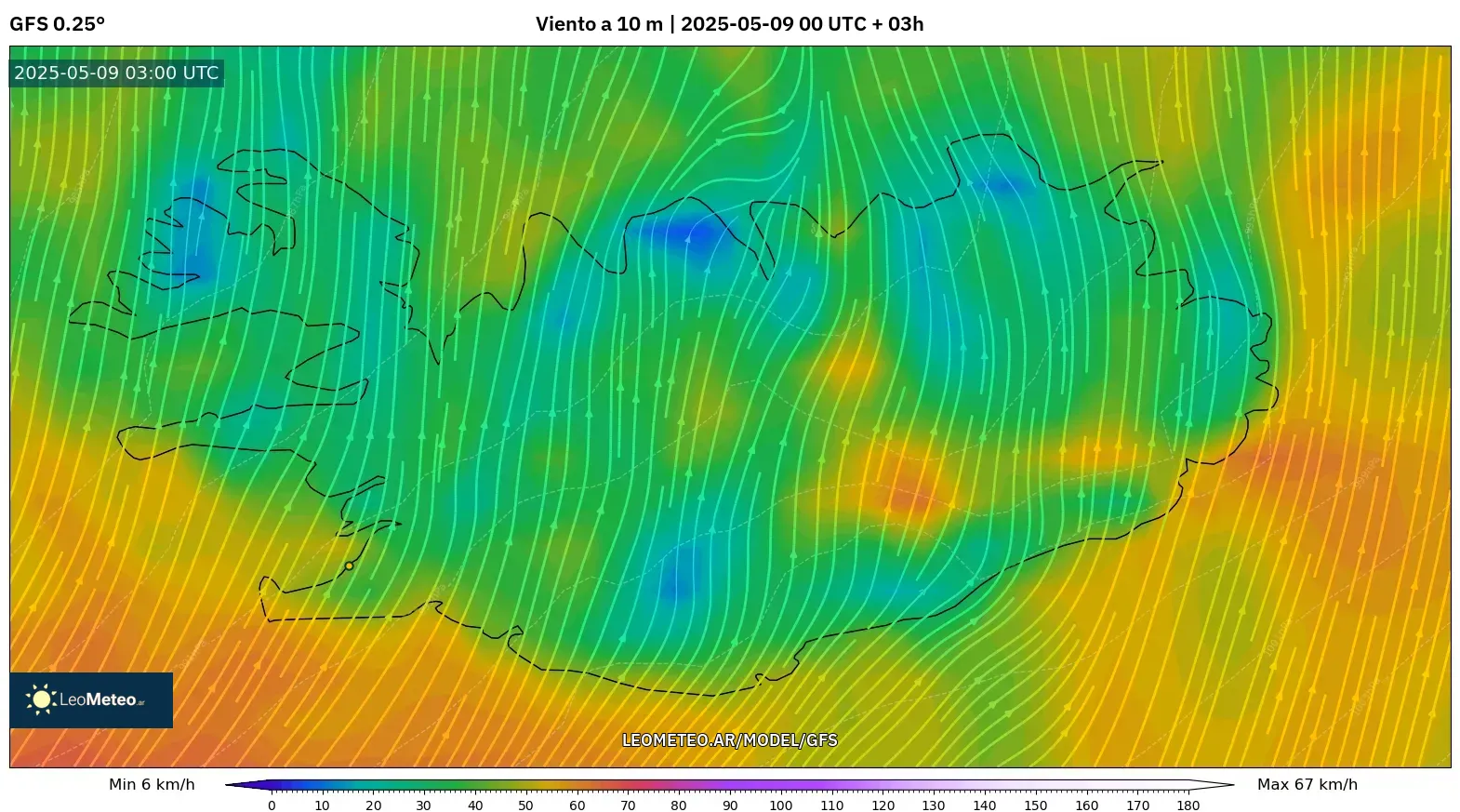 GFS - Islandia, Viento a 10 m GFS - Islandia, Viento a 10 m
