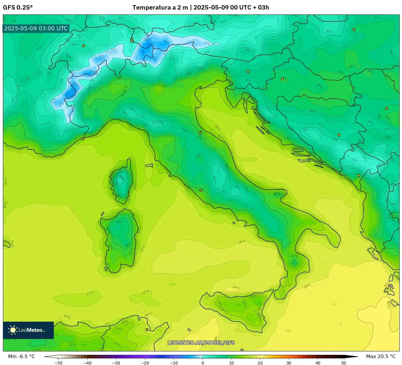 GFS - Italia, Temperatura a 2 m GFS - Italia, Temperatura a 2 m