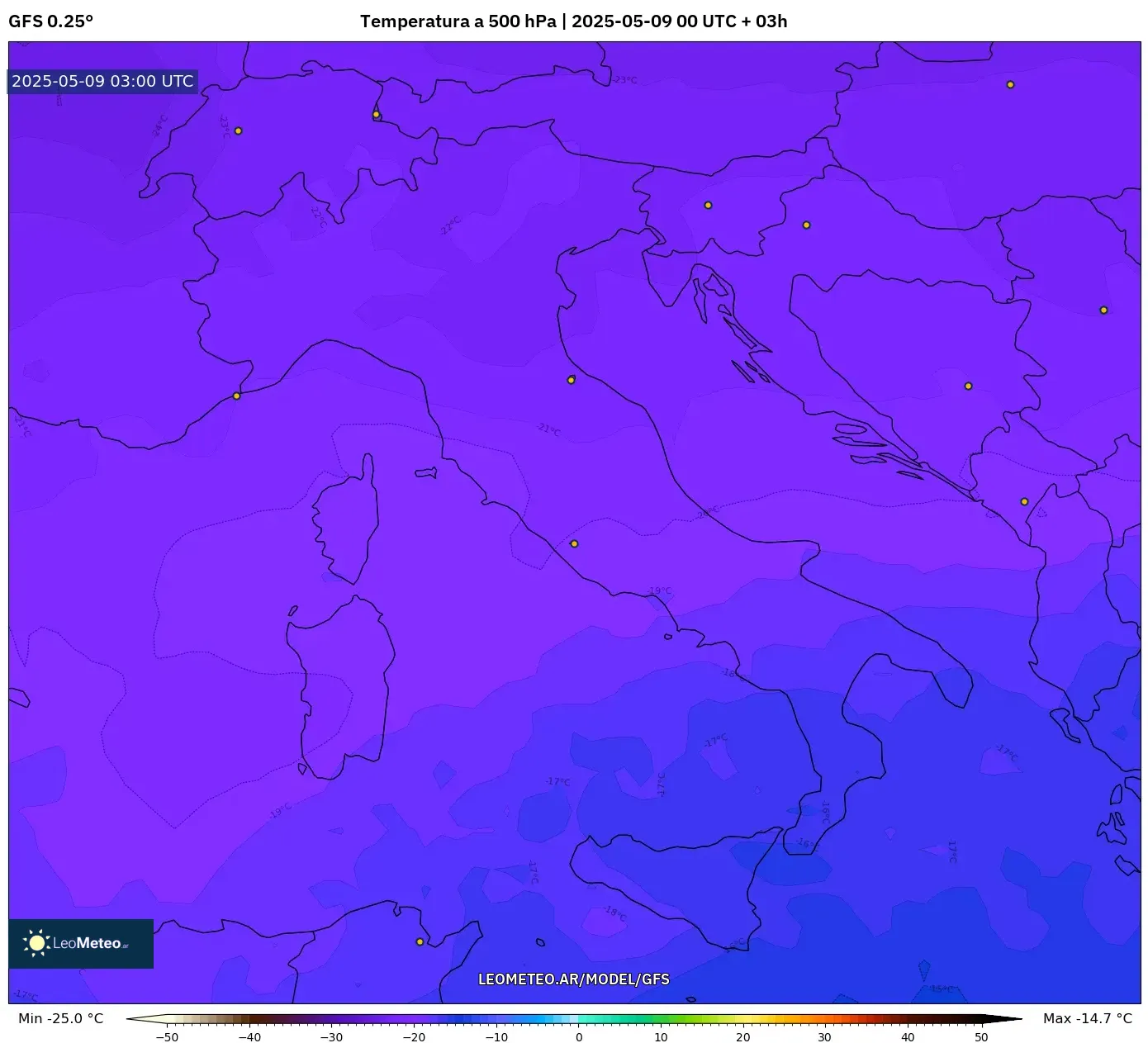 GFS - Italia, Temperatura a 500 hPa GFS - Italia, Temperatura a 500 hPa