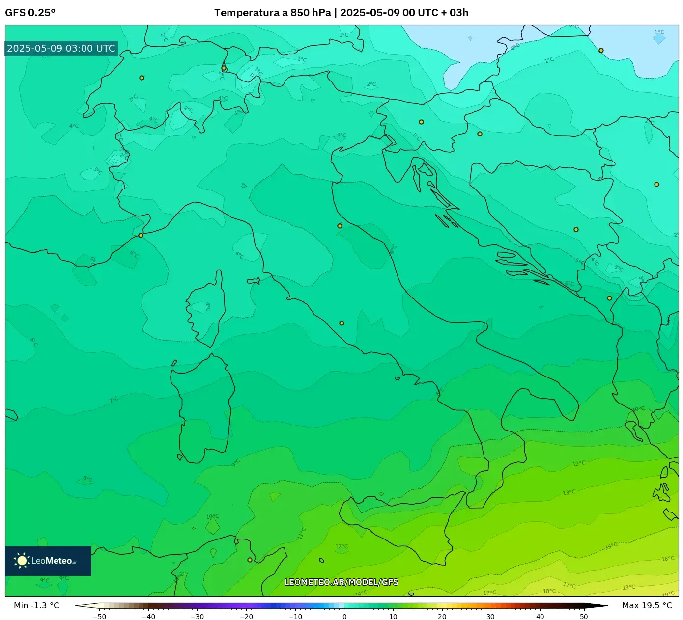 GFS - Italia, Temperatura a 850 hPa GFS - Italia, Temperatura a 850 hPa