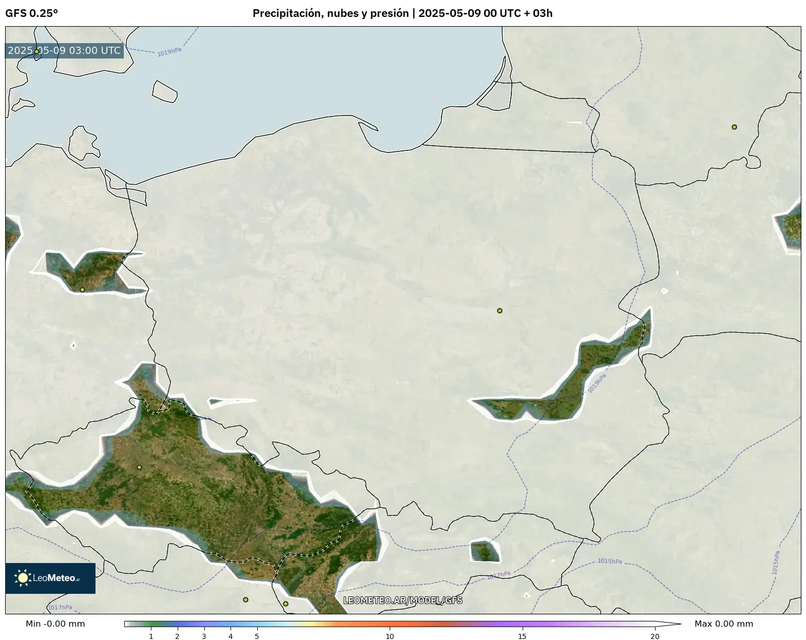 GFS - Polonia, Precipitación, nubes y presión GFS - Polonia, Precipitación, nubes y presión