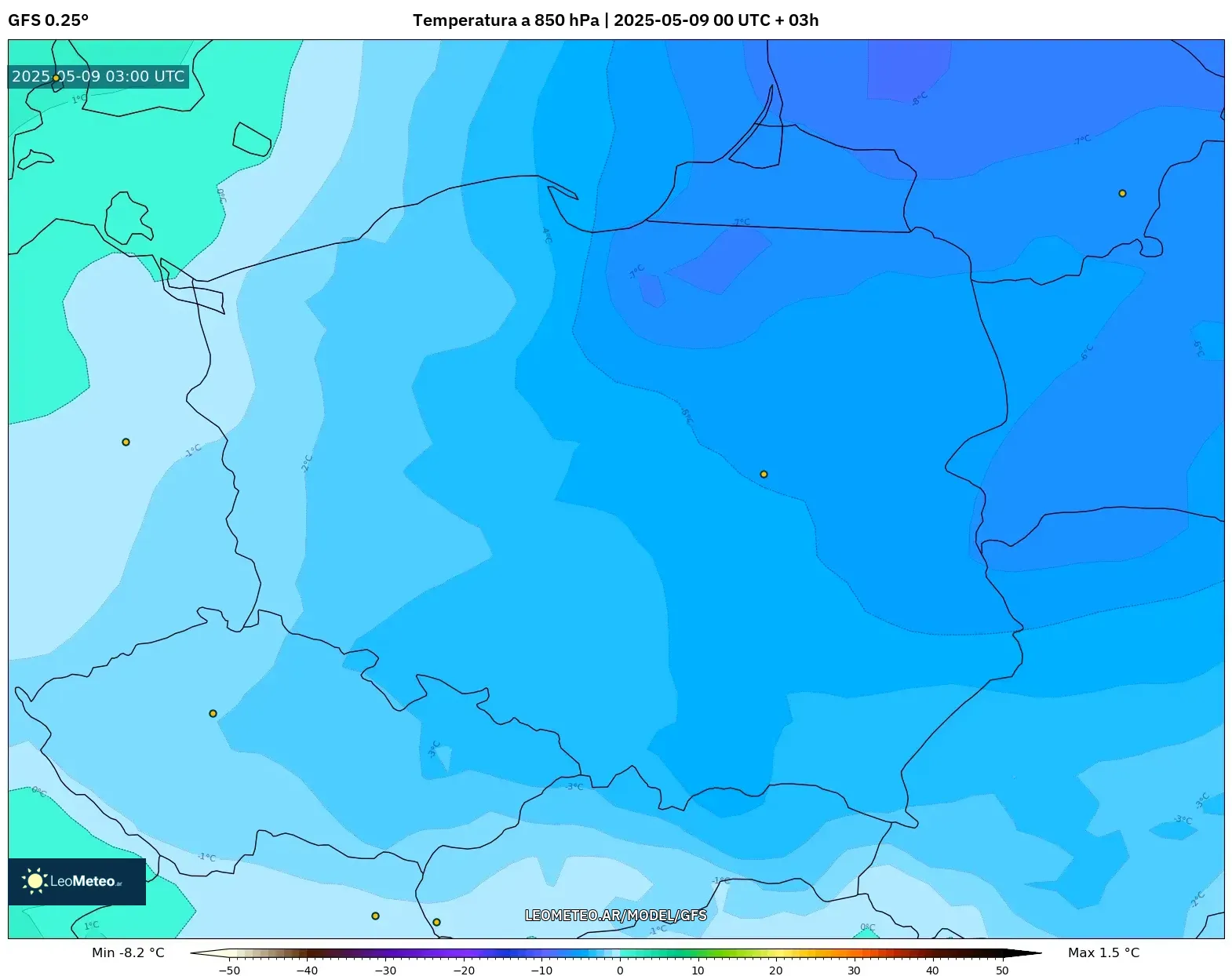 GFS - Polonia, Temperatura a 850 hPa GFS - Polonia, Temperatura a 850 hPa