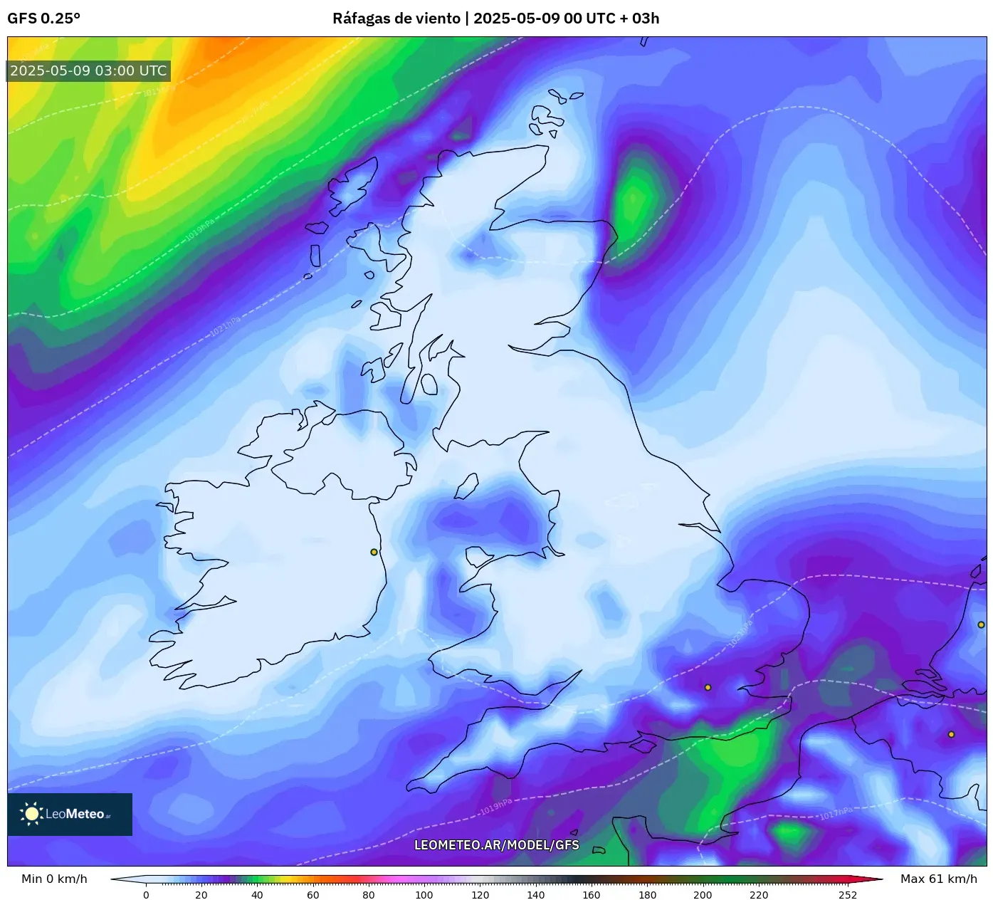 GFS - Reino Unido, Ráfagas de viento GFS - Reino Unido, Ráfagas de viento